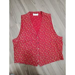 Vintage Angélica Made In Usa Mens Size 44 Red Paisley Vest Button And Pockets